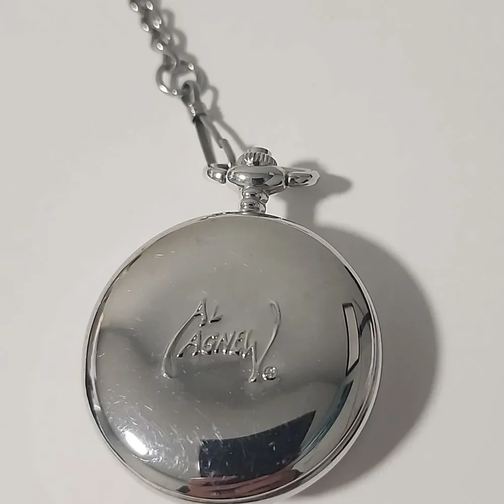 Al Agnew Bass Quartz Men's Pocket Watch WITH Chain Silver Tone